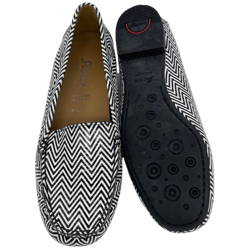 SOLD Sioux Mocassin Black White Loafers Chevron Print Flats Women UK 4.5 US 6.5 - Picture 8 of 9